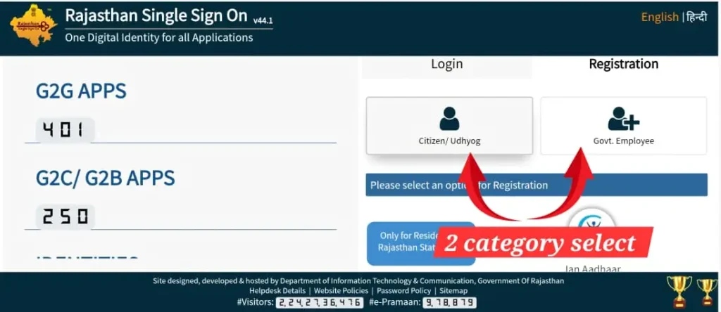 SSO ID Registration Category Selection