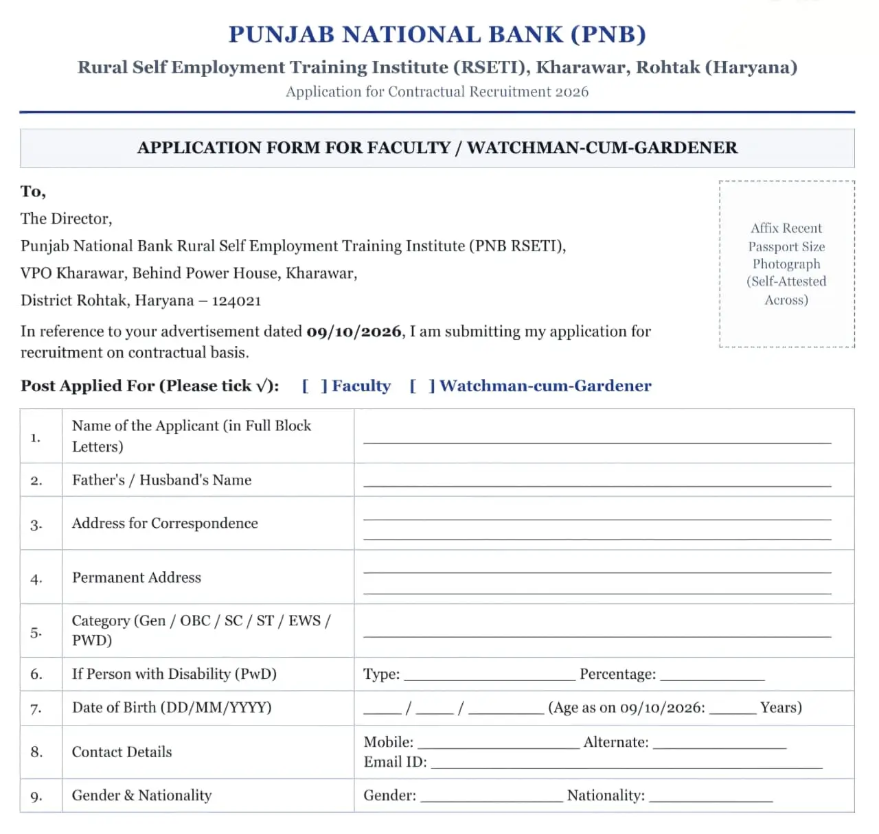 PNB RSETI Kharawar Application Form 2026